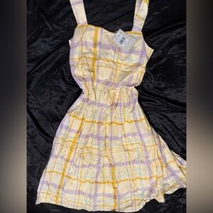 Yellow and Purple Plaid Midi Dress